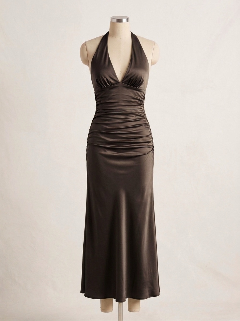 Halter Ruched Satin formal Dress